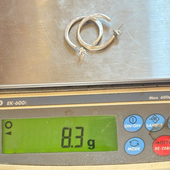 VTG Sterling Silver 925 Hoop Earrings Butterfly Closure Size 1.25" Diameter - Picture 8 of 8